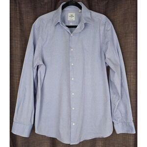 Ben Sherman Dress Shirt Button Down Men 17 1/2 34-35 Blue Red Pattern Long Sleev